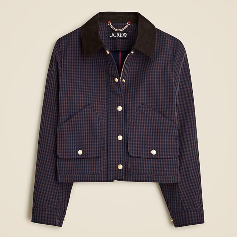 J. Crew Short Barn Jacket in Plaid Cropped Barnabas Jacket CC957 Corduroy Collar